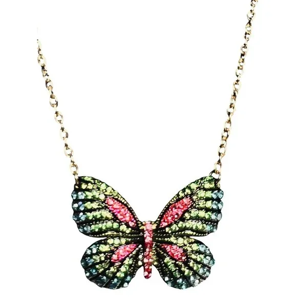 Cara NY Gold Tone Necklace With Rhinestone Butterfly Pendant (6285) - Picture 3 of 6